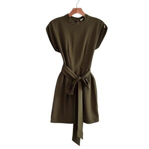 Closet London Belted Tie Waist Mini Dress Olive Size 2 Kimono Waist
